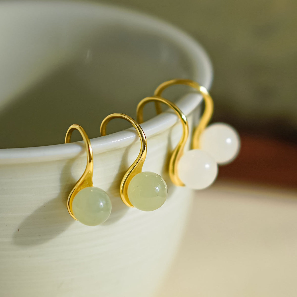 925 Sterling Silver Hotan Jade Earrings - Golden