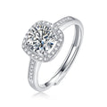 S925 Silver Small Square Ring with Moissanite Halo Setting