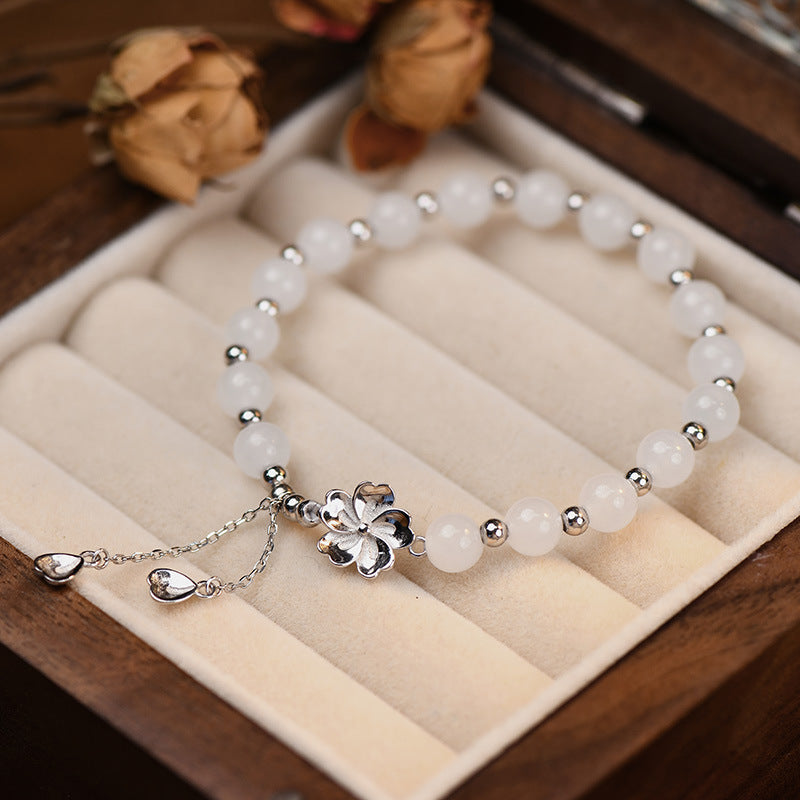 925 sterling silver white jade bracelet - silvery
