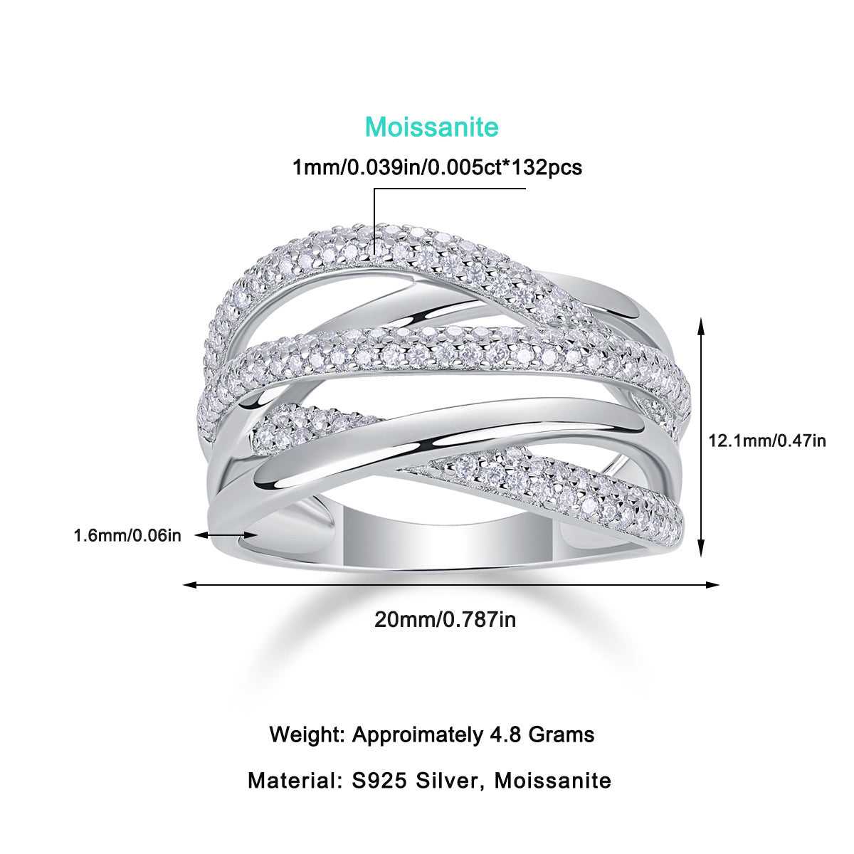 S925 Silver Moissanite Ring