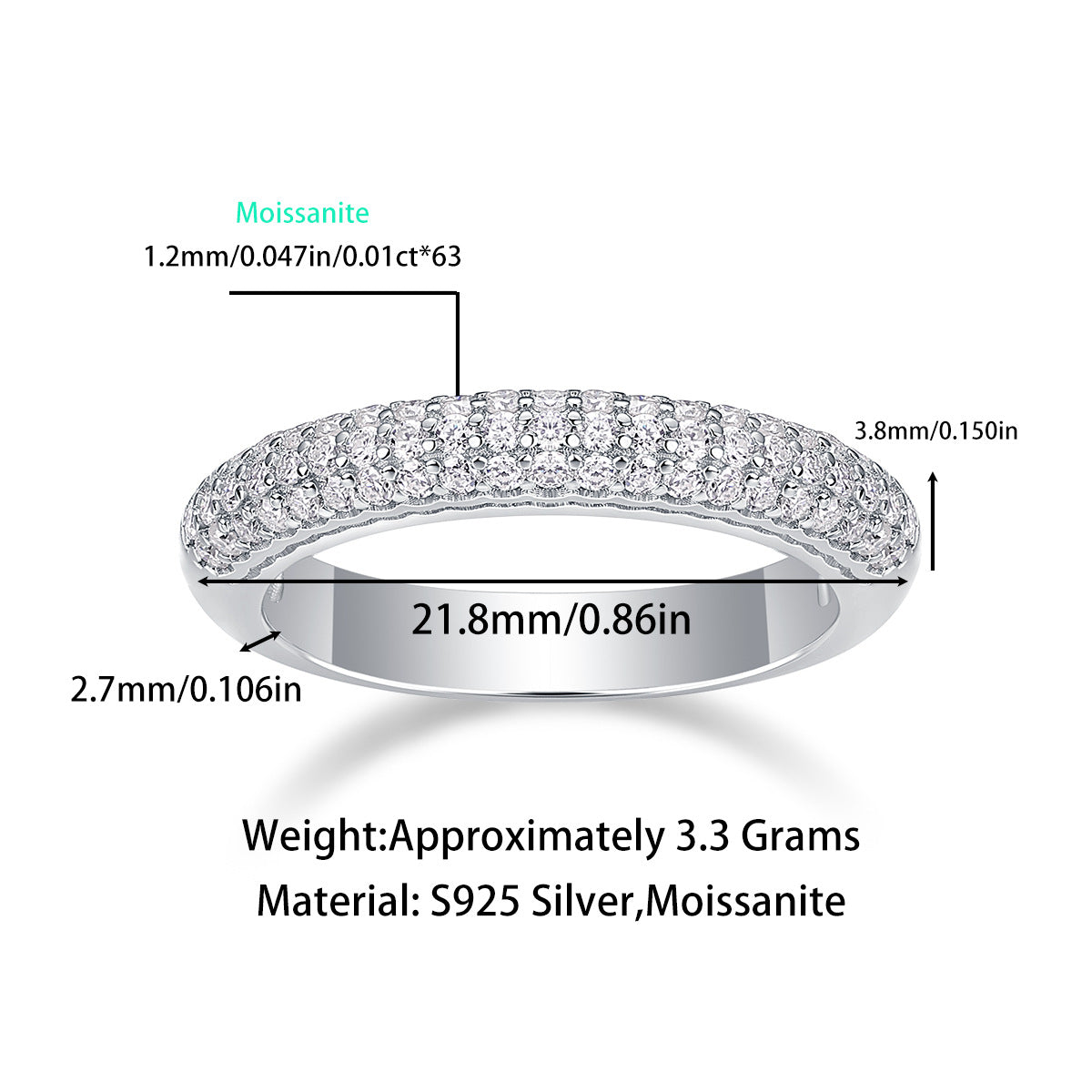 S925 Sterling Silver "Midsummer Years" Moissanite Solid-Band Ring