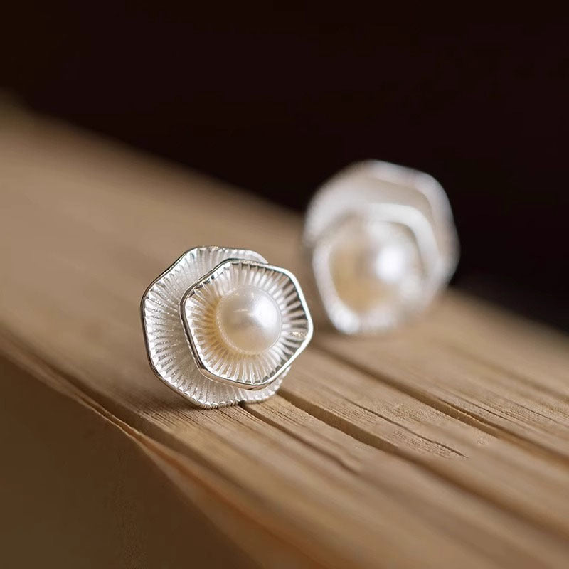 S925 sterling silver freshwater pearl earrings - silvery