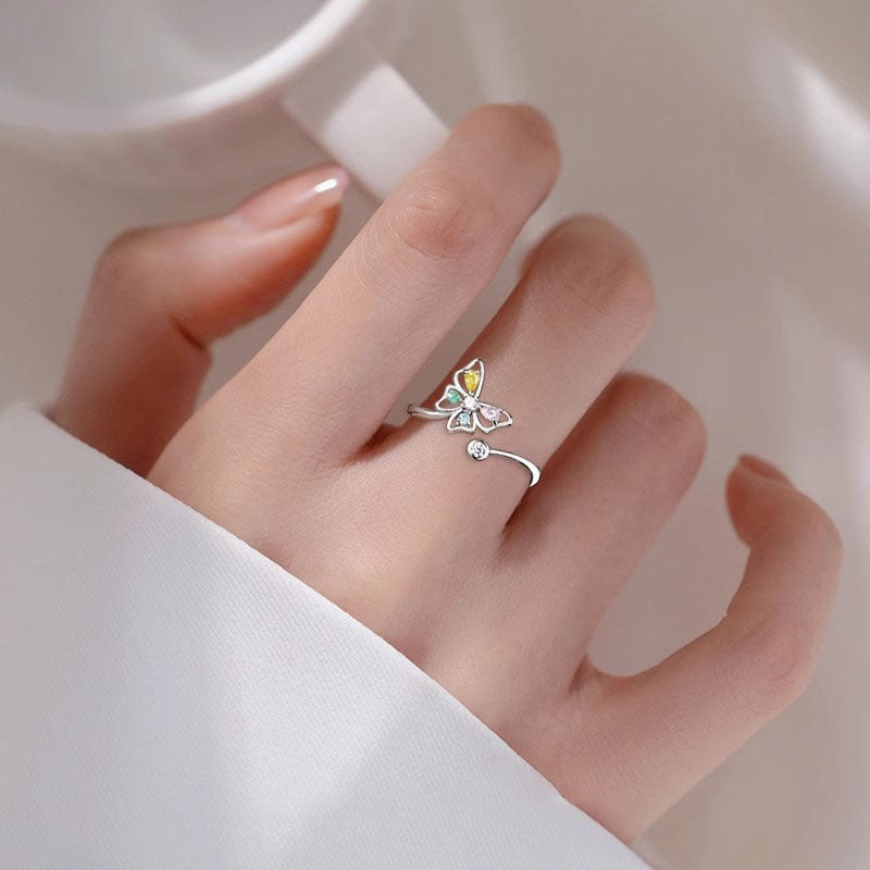 925 sterling silver butterfly ring - silvery