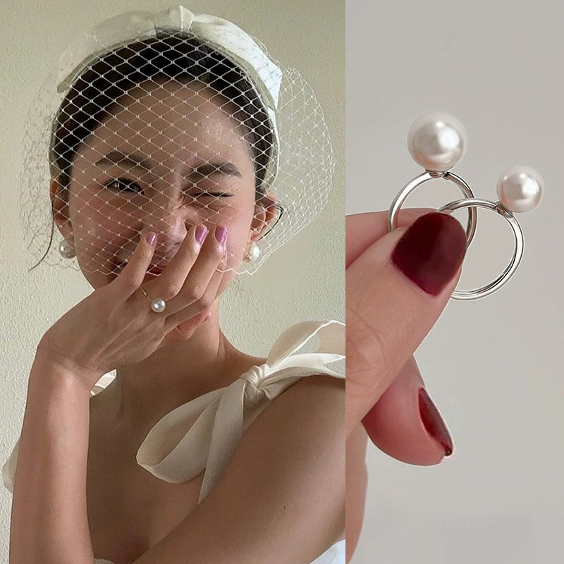 925 sterling silver pearl opening ring - silvery