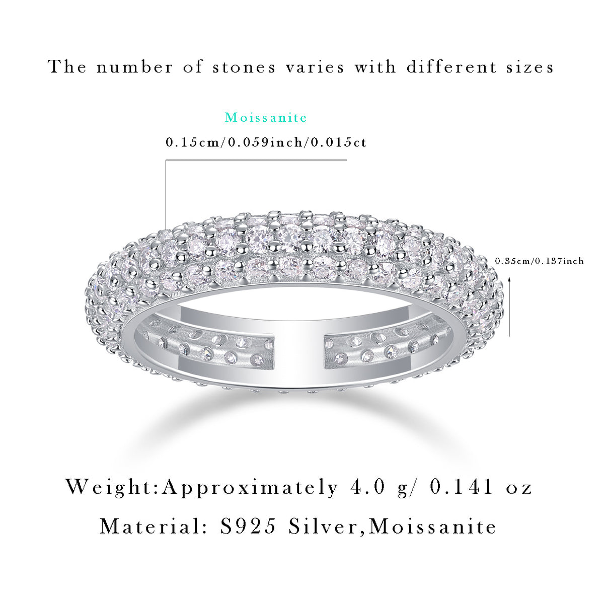 S925 Sterling Silver Moissanite Solid-Band Ring