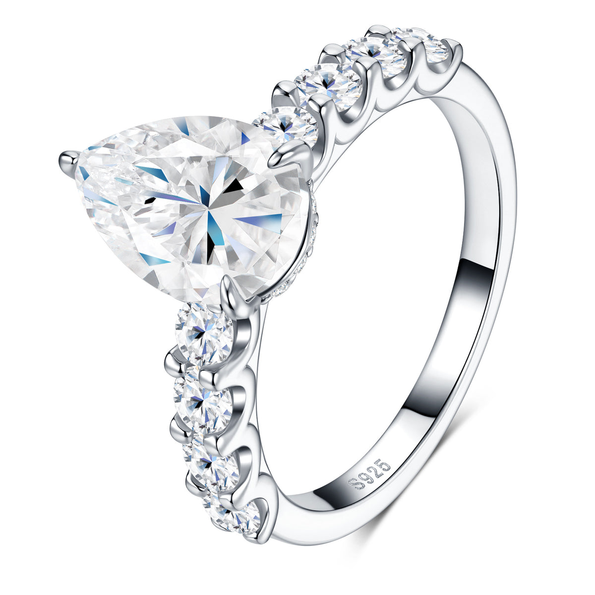 S925 Sterling Silver Stackable Pear-Cut Moissanite Ring