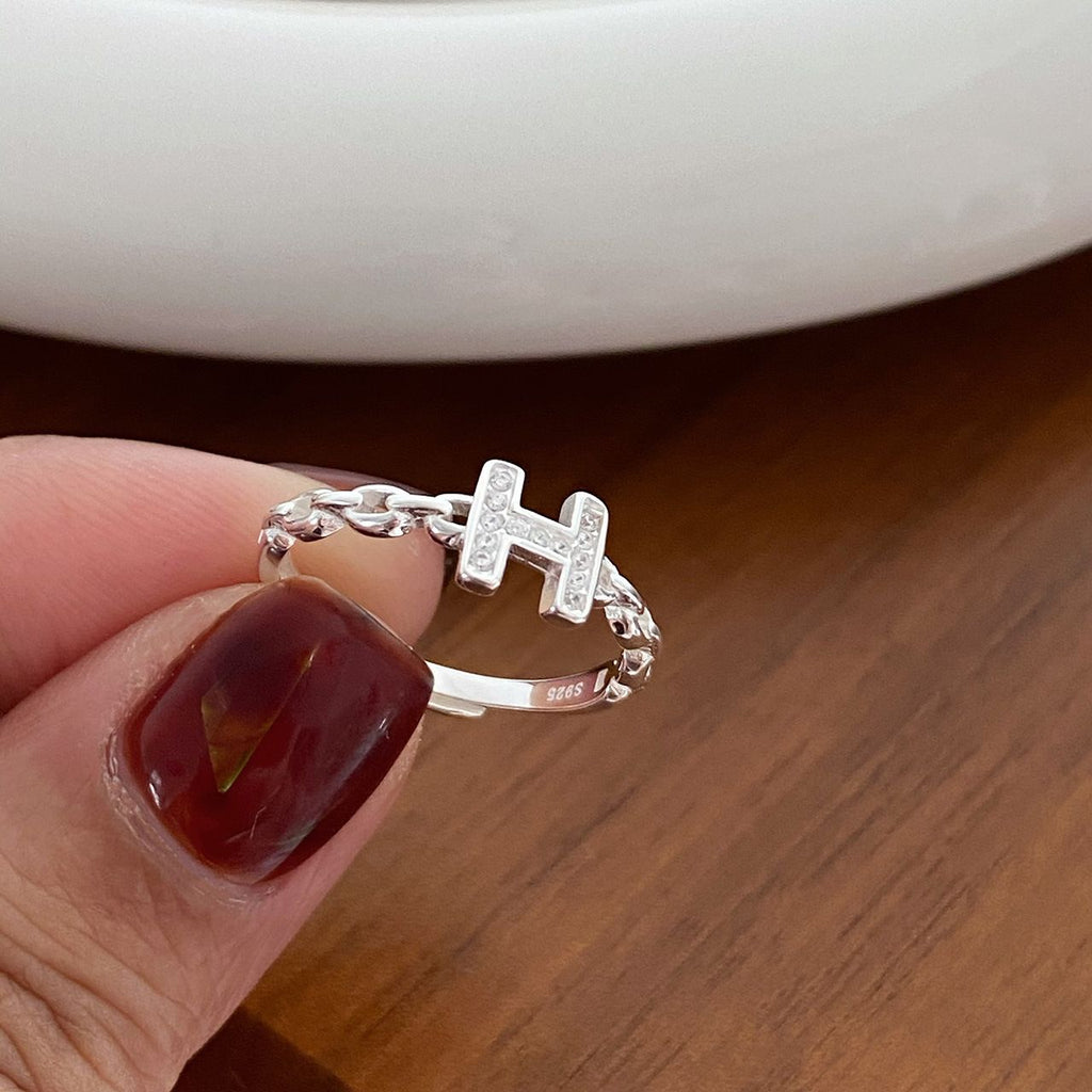 925 sterling silver H-letter open ring - silvery