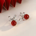 S925 sterling silver red agate bowknot earrings