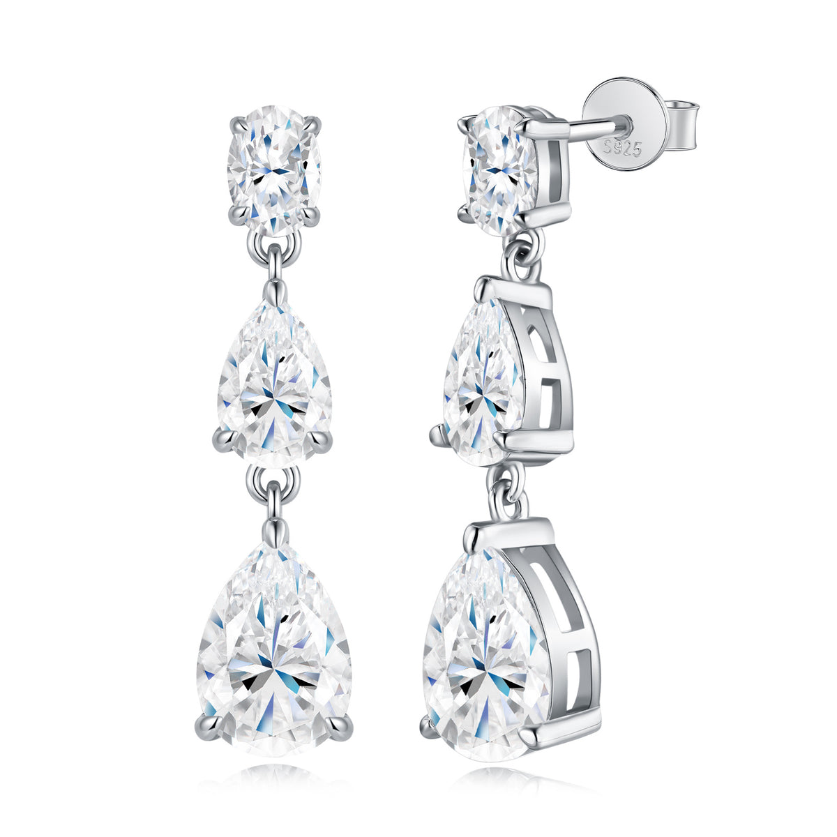 S925 Silver Pear-Shaped Moissanite Long Earrings