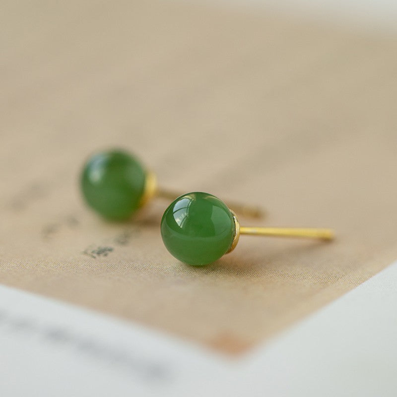 S925 Sterling Silver Natural Hotan Jade Earrings