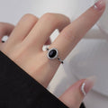S925 sterling silver oval black agate ring-silvery