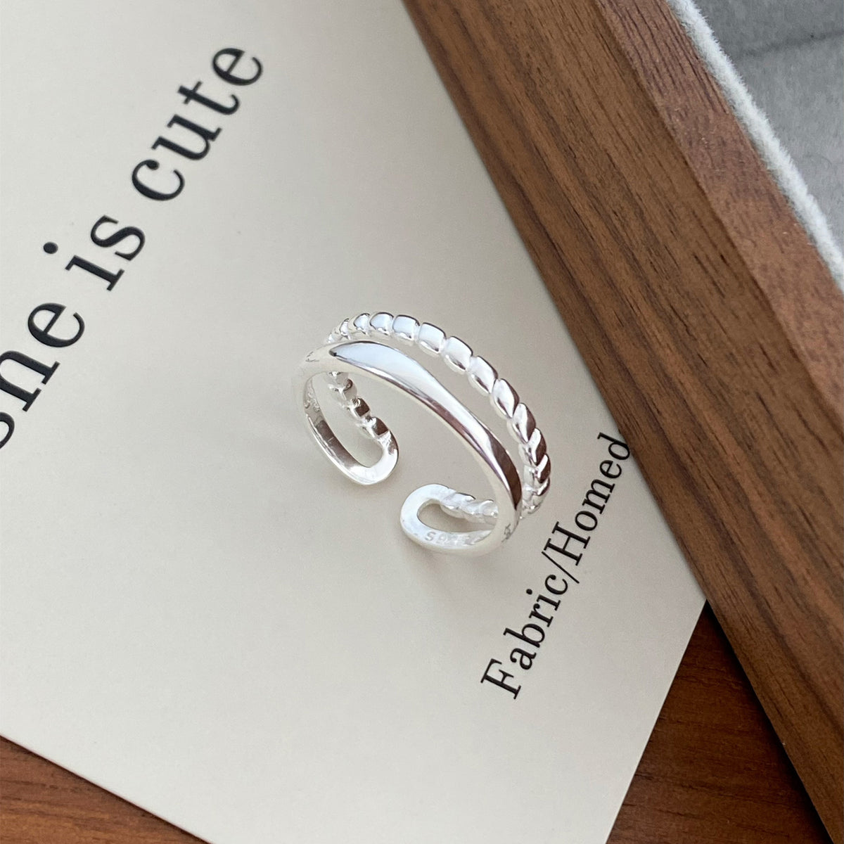 925 sterling silver double-layer line open ring - silvery