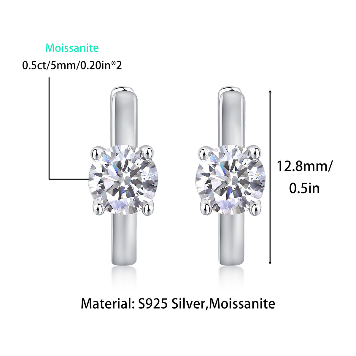 S925 Sterling Silver Round Moissanite Hoop Earrings