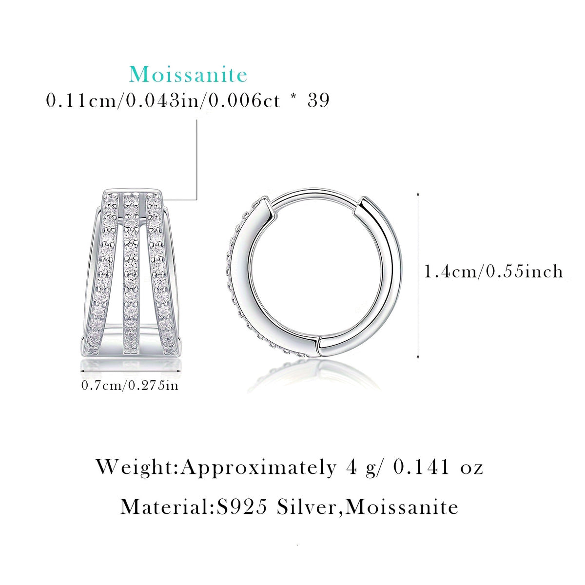 S925 Silver Long Moissanite Earrings