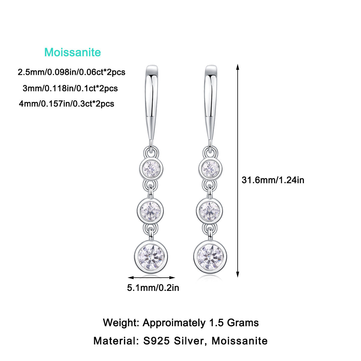 S925 Silver Moissanite Hook Earrings