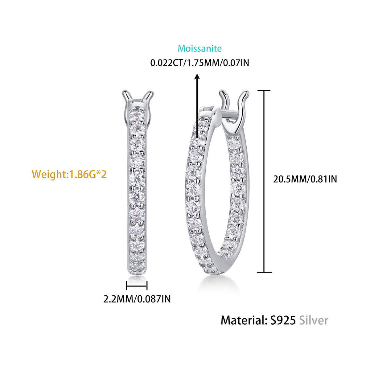 S925 Silver Shimmering Moissanite Earrings