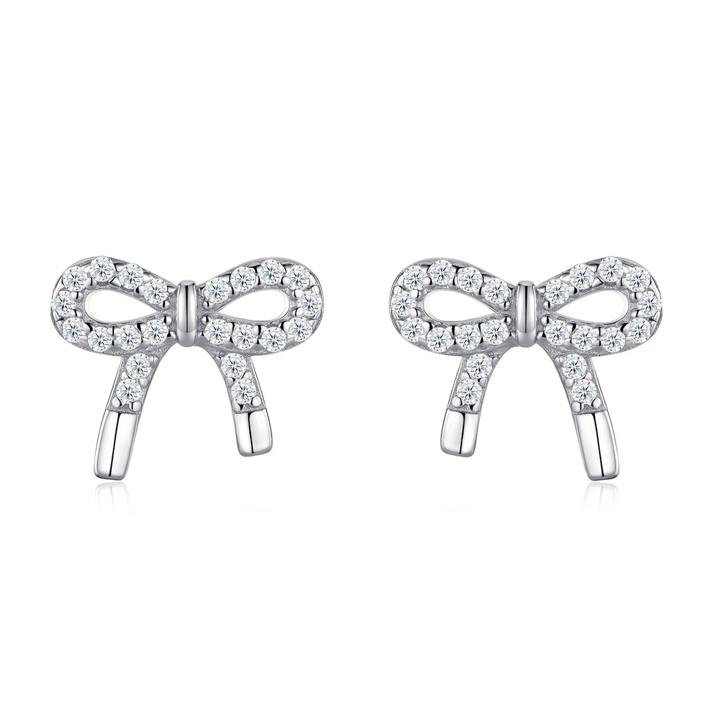 S925 Silver Bow Moissanite Stud Earrings