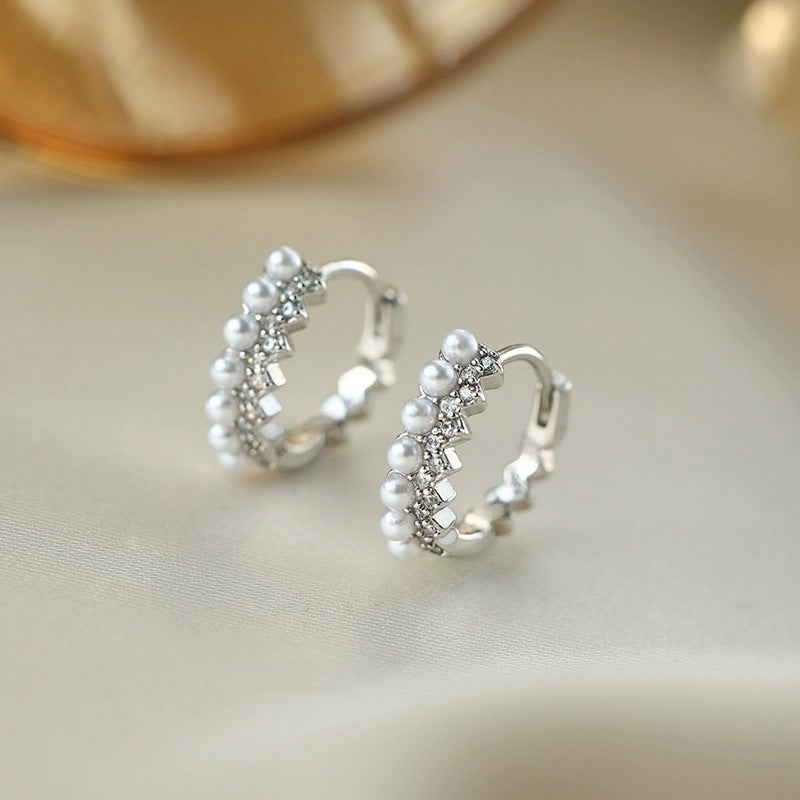 S925 Silver Imitation Pearl Ear Buckle - Silvery