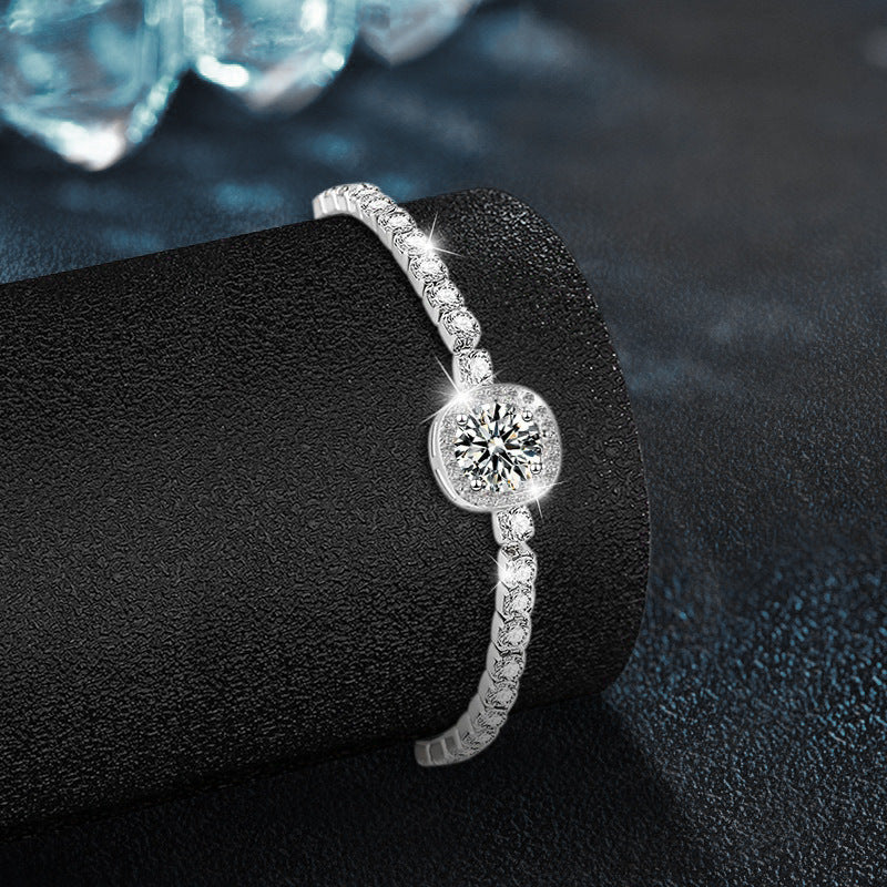 925 Sterling Silver Moissanite Square Bag Bracelet