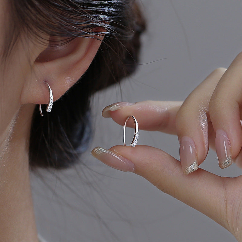 925 sterling silver inlaid zircon earrings - silvery