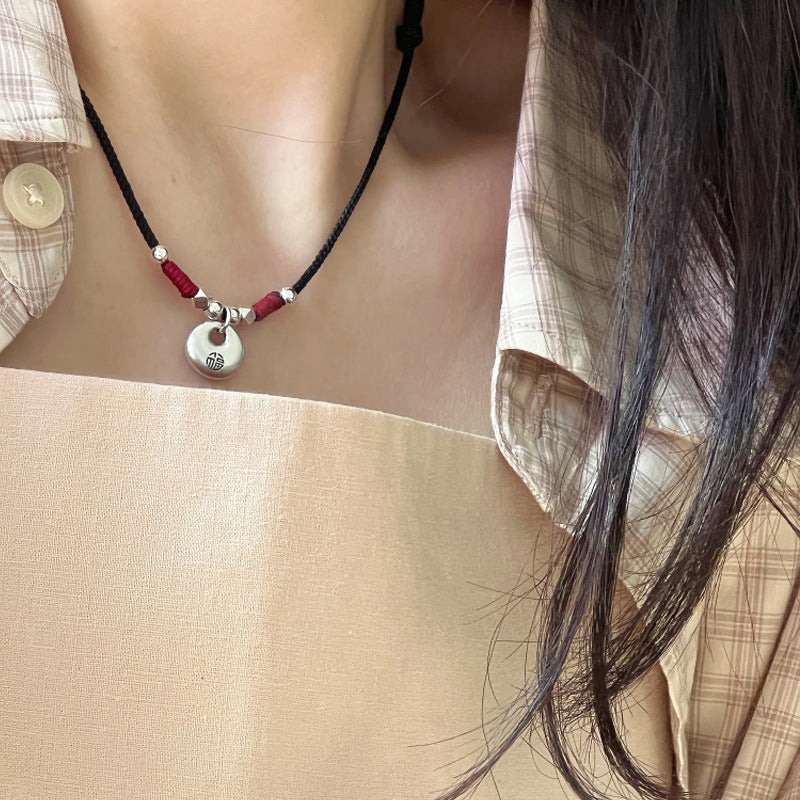999 silver pendant hand woven rope necklace
