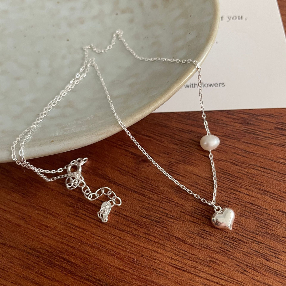 S925 Pure Silver Love Pendant Necklace - Silvery