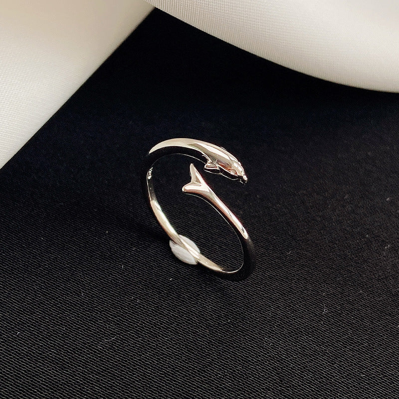 925 sterling silver dolphin shaped open ring - silvery