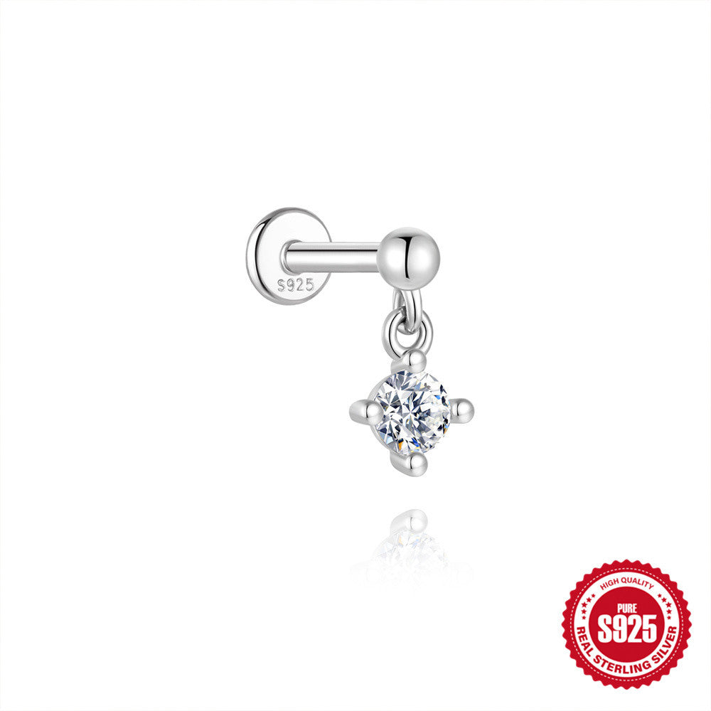 S925 Sterling Silver Hexagram Moissanite Threaded Cartilage Stud Earring