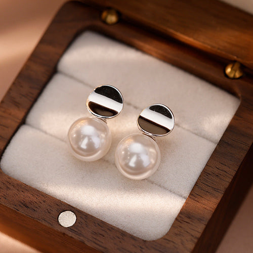 925 sterling silver pearl earrings - silvery