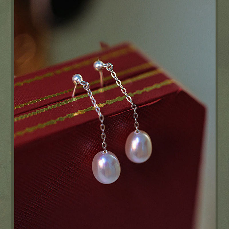 925 sterling silver freshwater pearl earrings - silvery