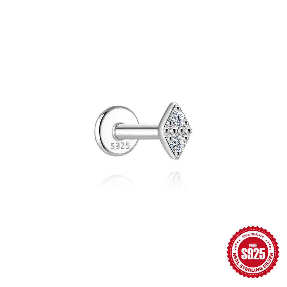 S925 Sterling Silver Moissanite Flat-Back Threaded Piercing Earring