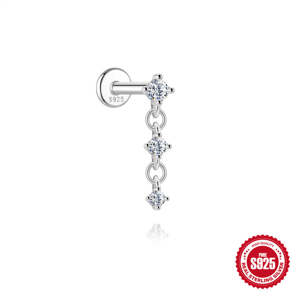 S925 Sterling Silver Moissanite Flat-Back Threaded Piercing Earring