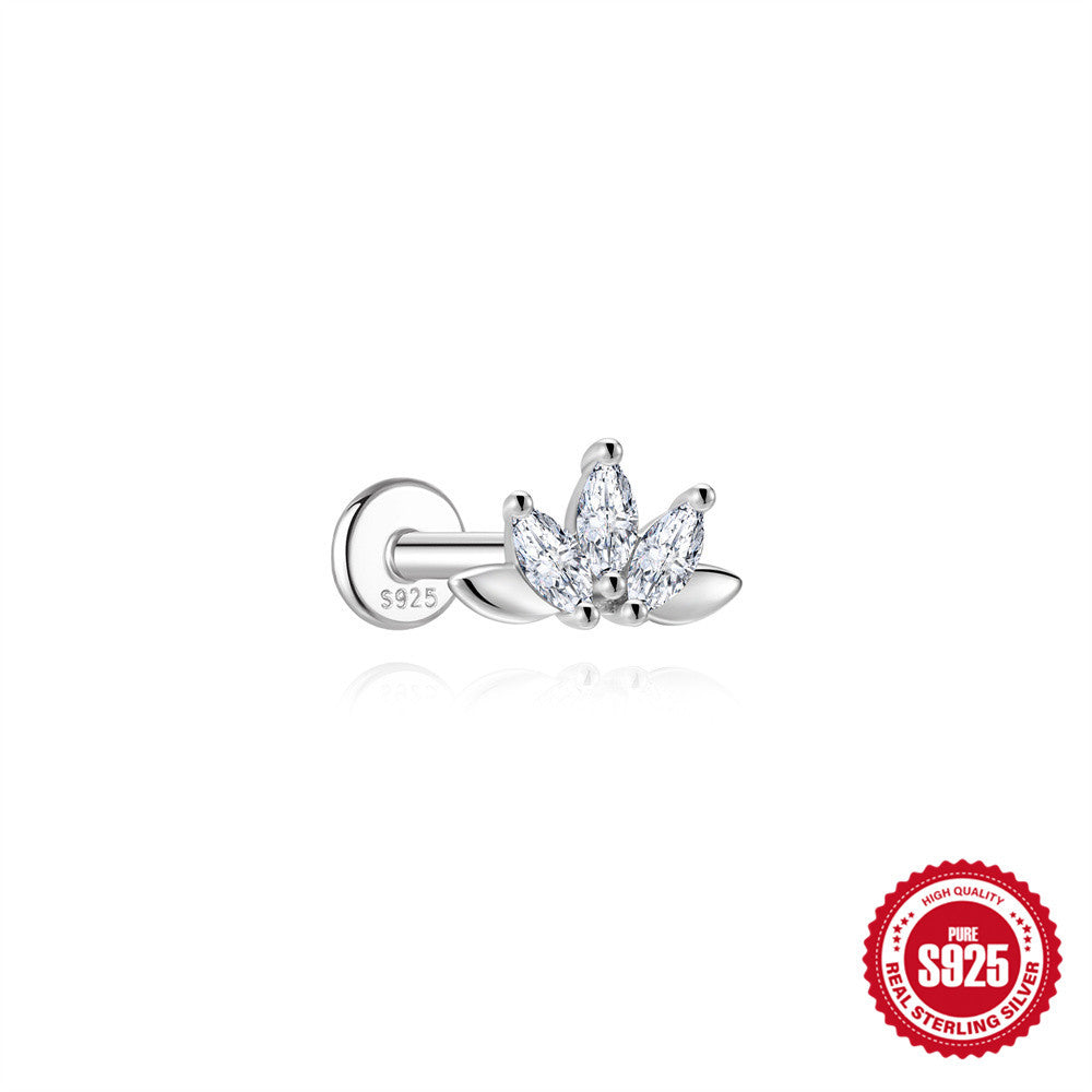 S925 Sterling Silver Moissanite Flat-Back Threaded Piercing Earring