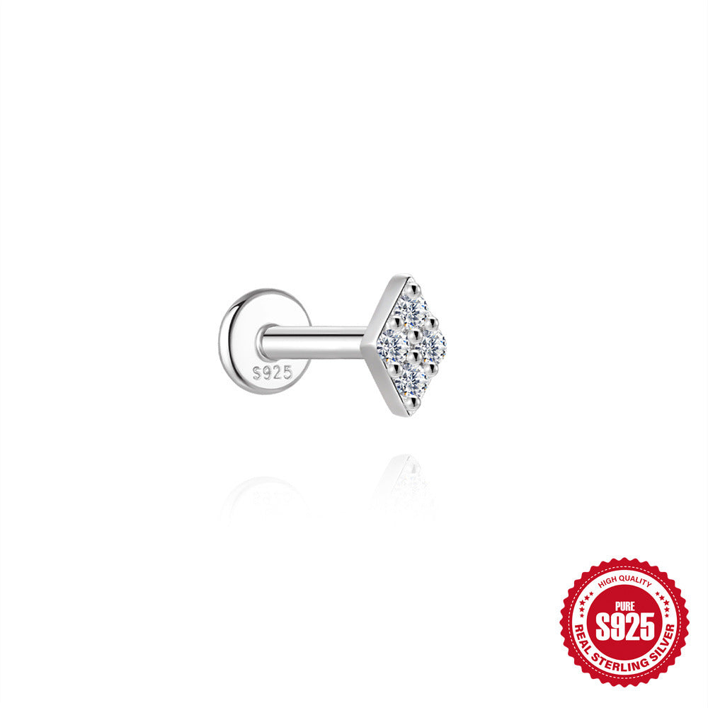 S925 Sterling Silver Moissanite Cartilage Stud Earring with Threaded Post(Single unit)