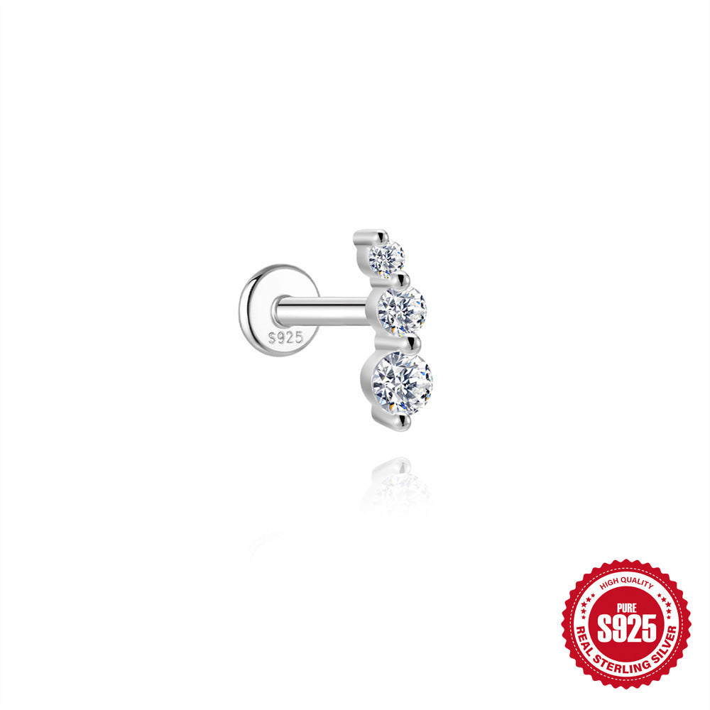 S925 Sterling Silver Moissanite Cartilage Stud Earring with Threaded Post(Single unit)