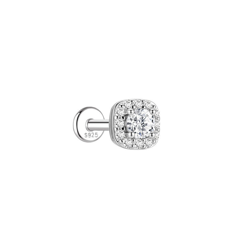 Authentic 925 Sterling Silver Geometric Earrings with D-Color Moissanite