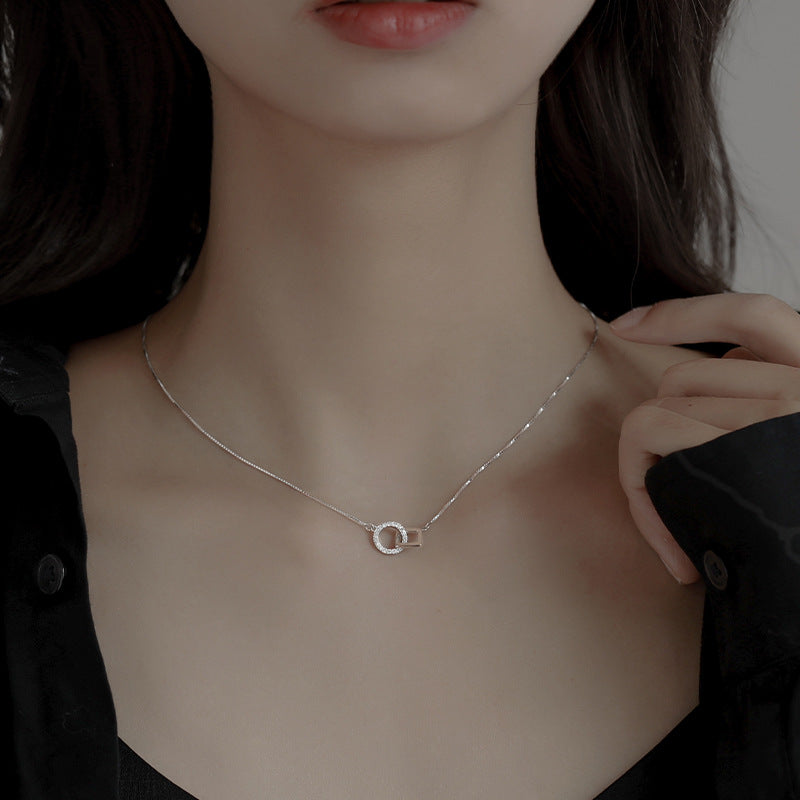 925 sterling silver geometric interlocking pendant necklace - silvery