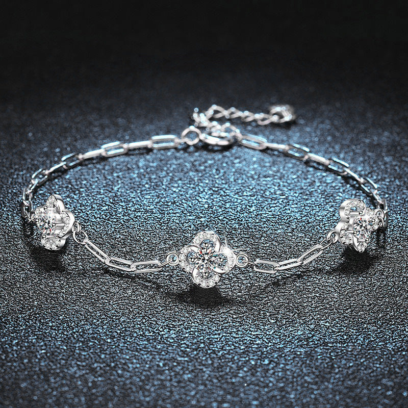 S925 Sterling Silver Moissanite Four-Leaf Clover Bracelet