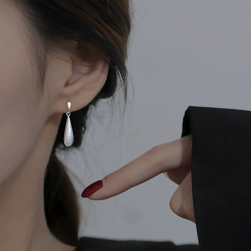 925 sterling silver water droplet long earrings - silvery