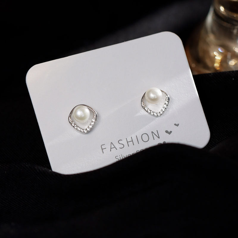925 sterling silver pearl earrings - silvery