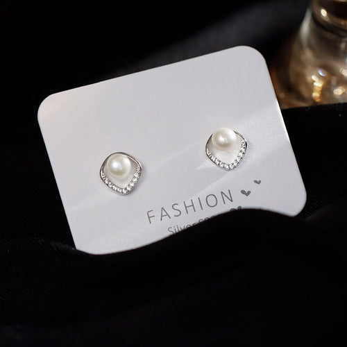 925 sterling silver pearl earrings - silvery