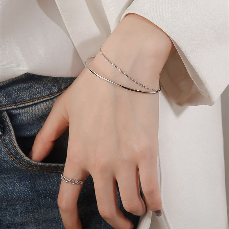 925 sterling silver double-layer bracelet - silvery