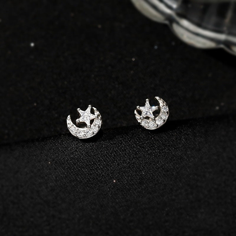 925 sterling silver star and moon earrings - silvery