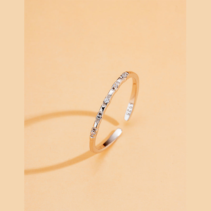 925 sterling silver inlaid sparkling zirconium open ring