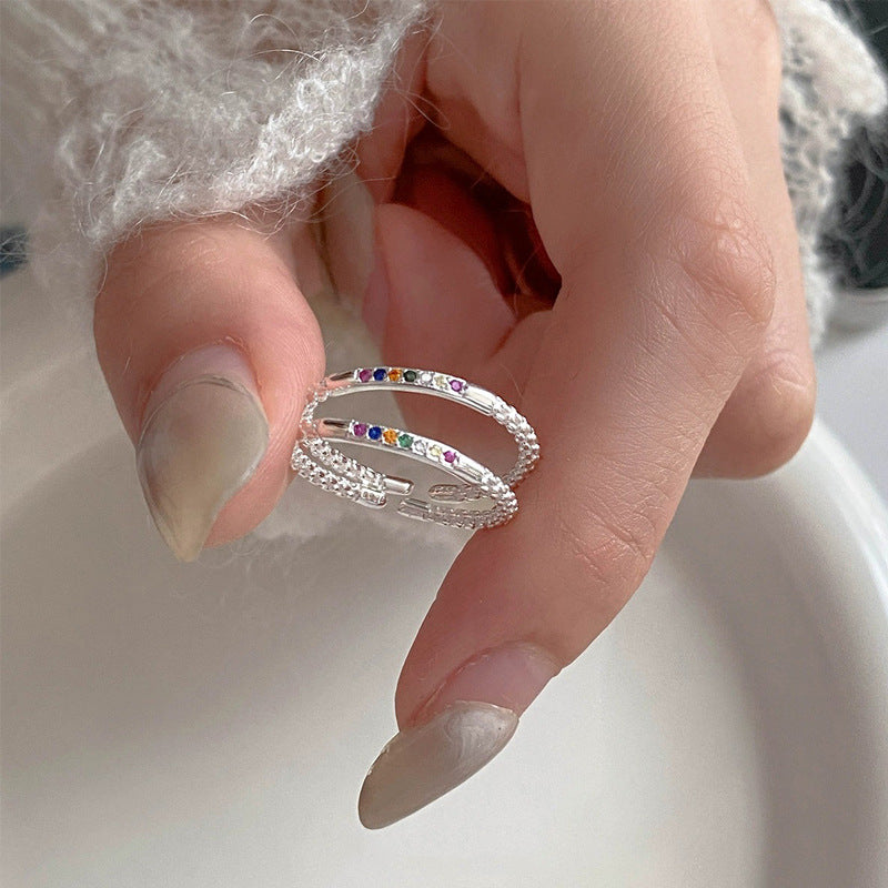 925 sterling silver sparkling small color zirconium ring - silvery