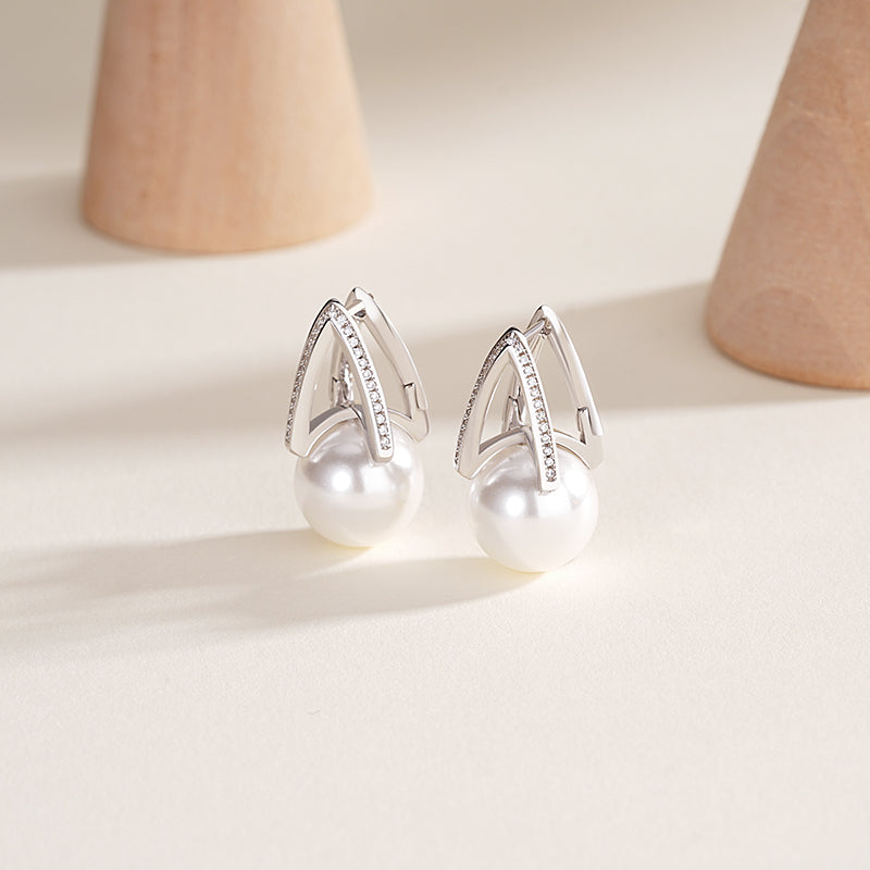 S925 Sterling Silver V-Shaped Horseshoe Earring Clasp with Faux Pearl