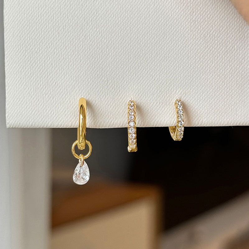  925 sterling silver water drop zirconium single ear buckle - golden