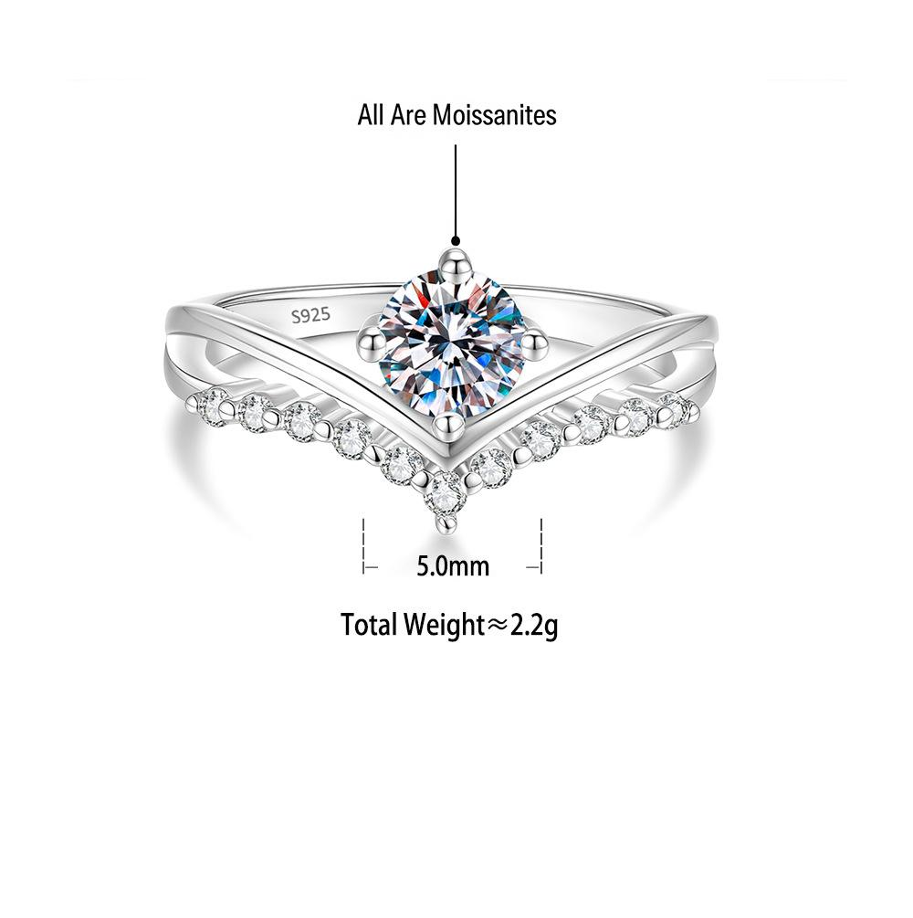 S925 Sterling Silver V-Shaped Princess Crown Moissanite Ring