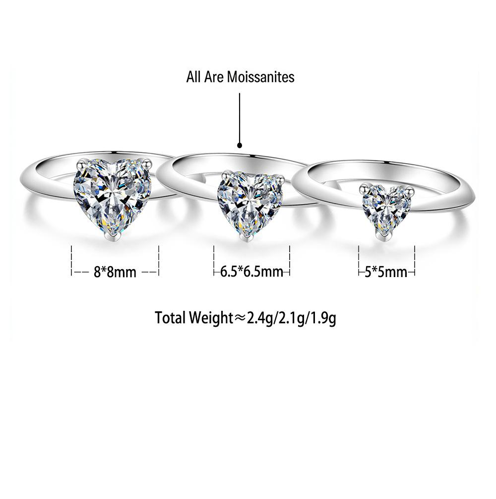S925 Sterling Silver Heart-Shaped Moissanite Ring