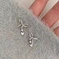 S925 sterling silver bow heart tassel earrings